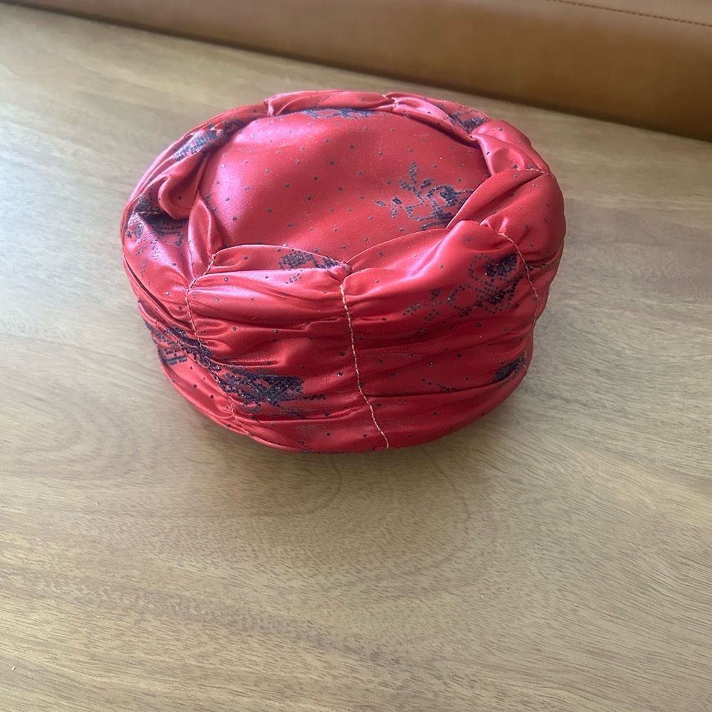 Vintage Red Satin Pillbox Hat